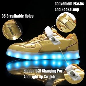 Toddler/Kids shoes gold size with Led lights built in. Rechargeable!! Br…